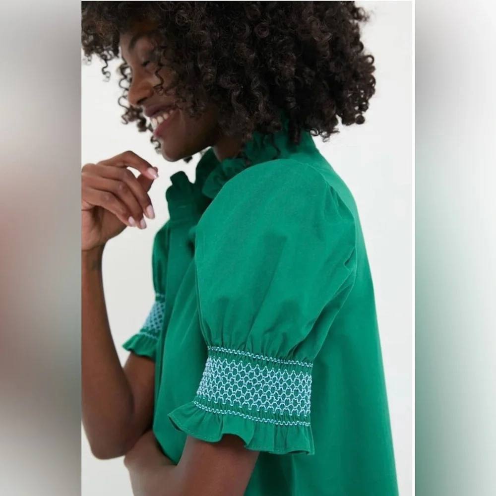 HYACINTH HOUSE Green & Baby Blue Embroidery Eliza Midi Dress
Size S. NWT - Picture 4 of 7